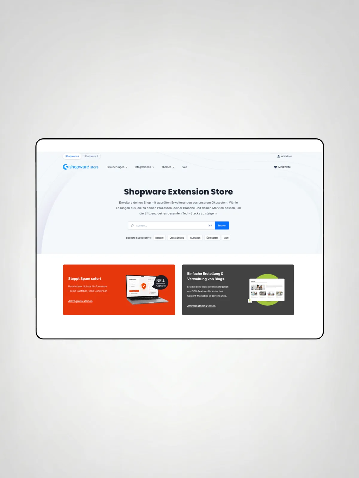Shopware-Admin mit installierten Plugins