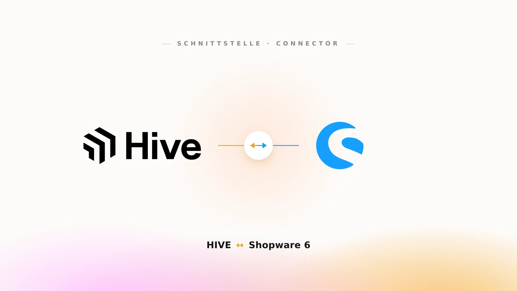 Hive- und Shopware-Logo, verbunden durch einen bidirektionalen Pfeil — die Schnittstelle zwischen Hive und Shopware 6