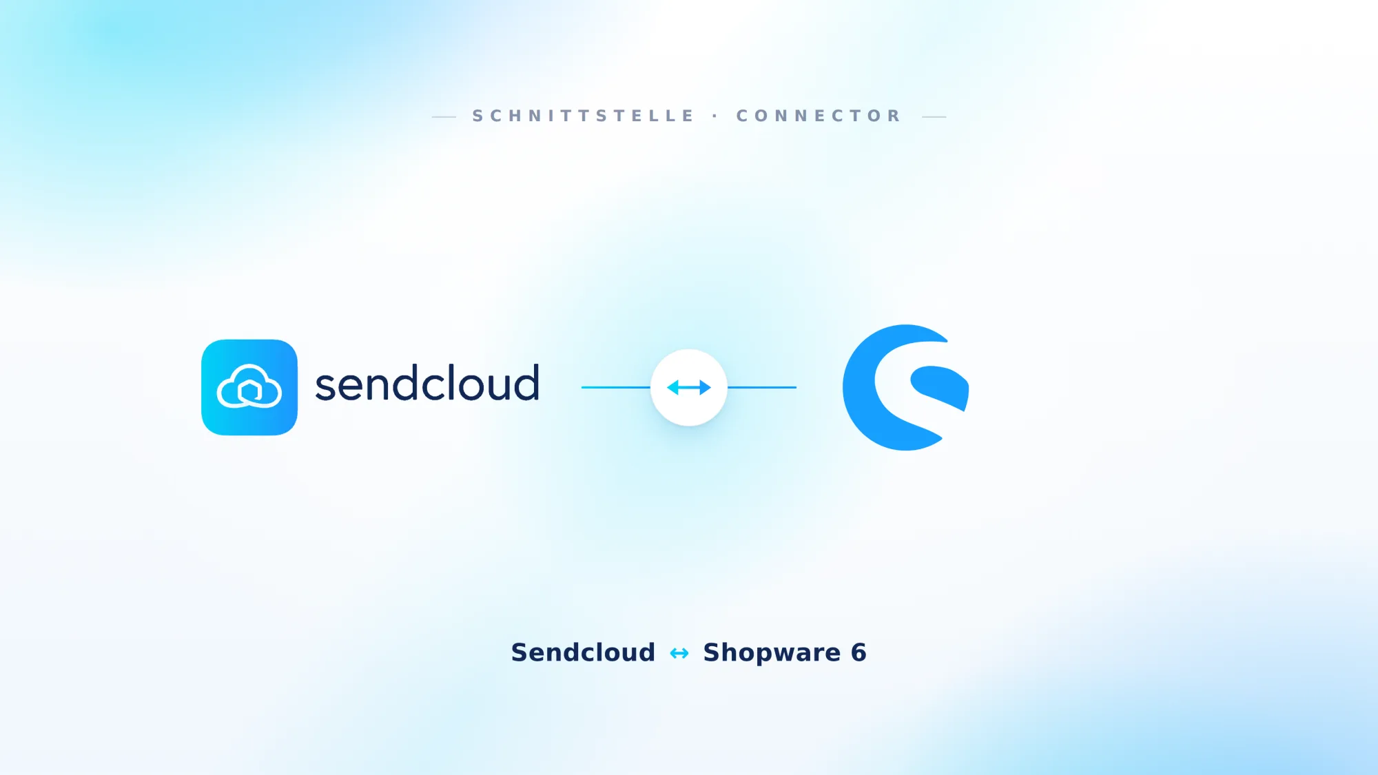 Sendcloud- und Shopware-Logo, verbunden durch einen bidirektionalen Pfeil — die Schnittstelle zwischen Sendcloud und Shopware 6