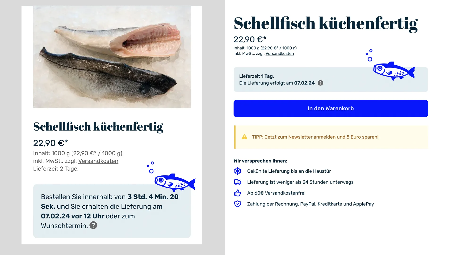 Terminanzeige auf der Produktdetailseite: konkreter Liefertermin statt grober Lieferzeit
