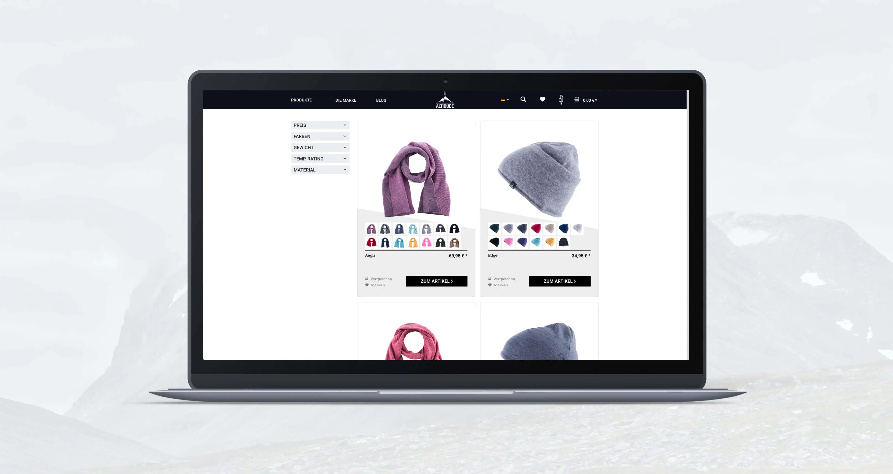 Altidude – Produktlisting mit Variantenüberblick