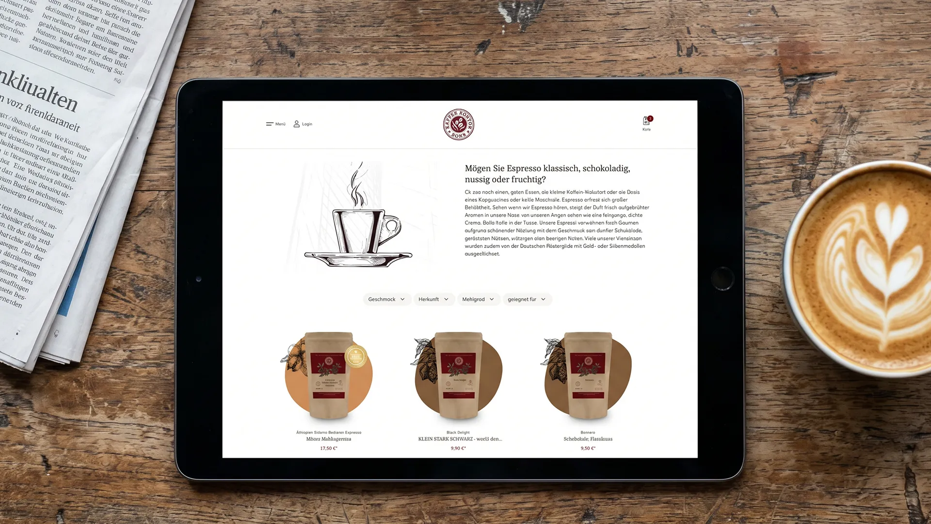 Relaunch gold-prämierter Kaffeerösterei – Kaffeekontor Bonn, Food